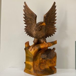 Wooden carved eagle/falcon and baby